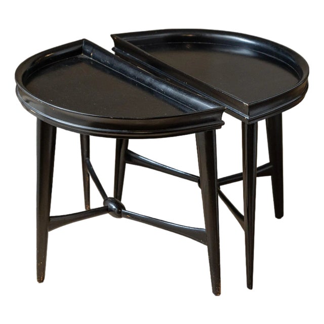 Vintage Black Lacquer Demi-Lune Side Tables - A Pair For Sale