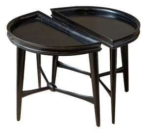 Vintage Black Lacquer Demi-Lune Side Tables - A Pair