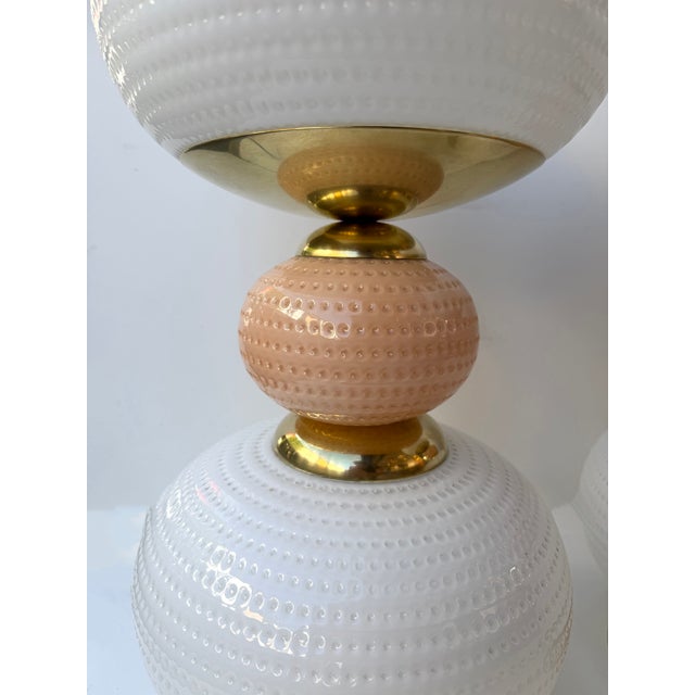 Contemporary Brass and Murano Glass Textured Bulb Lamps - Pair For Sale - Image 4 of 12
