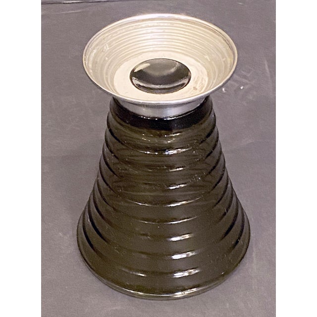 Art Deco Vases of Ribbed Smoked Glass and Chrome - From France (Two Available) For Sale - Image 13 of 15