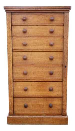 Antique Oak Wellington Chest of 7 Drawers attributed to Edwards & Roberts, 19th Century