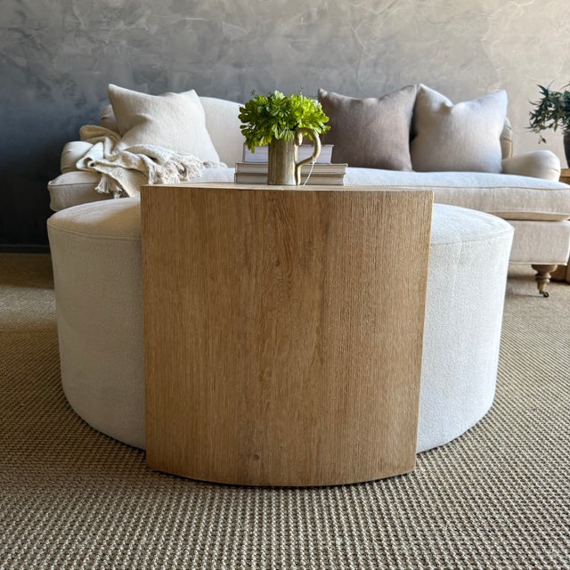 Laguna Round Ottoman With White Oak Waterfall Style Table For Sale In Los Angeles - Image 6 of 10