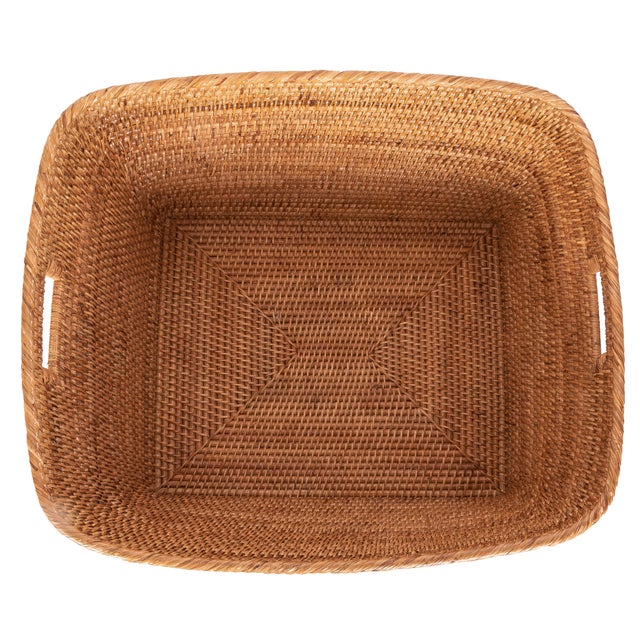 Artifacts Saboga Home Family Basket with Cutout Handle in Honey Brown For Sale - Image 9 of 13