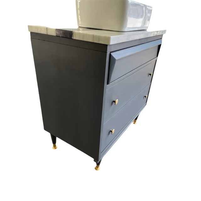 1960s 32" Mid-Century Modern Charcoal Bathroom Vanity With Vessel Sink For Sale - Image 5 of 5