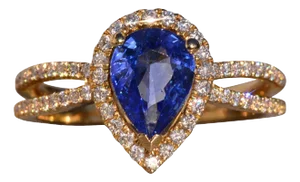 The 126th Avenue: Pear Shaped Tanzanite and Natural Diamond Ring in Yellow Gold