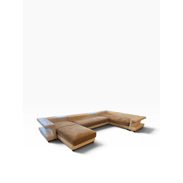 Roche Bobois Monumental White Leather & Suede U-Shaped Sectional Sofa For Sale - Image 9 of 17