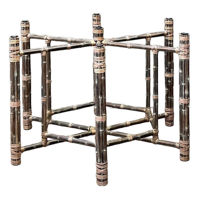 Vintage Bundled Rattan Dining Table Pedestal After McGuire For Sale