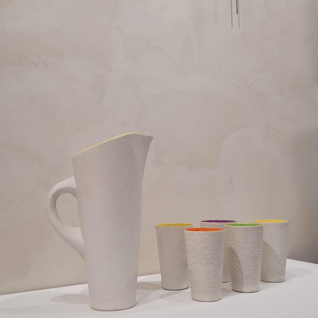 Neustricer Jug and Glasses from Saint-Pair-sur-Mer Ceramics, France, 1950s, Set of 6 For Sale - Image 4 of 12