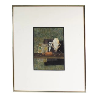 1995 “Card, Portrait & Skull” Casein Painting by Gerald G. Boyce For Sale