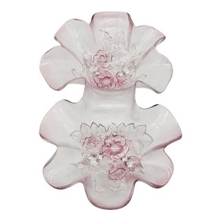 Mikasa Rosella Pink Frosted Glass Divided Dish, Romantic Floral Vanity or Entertaining Tray For Sale