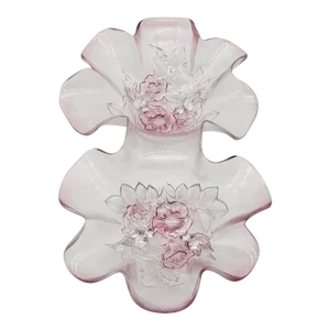 Mikasa Rosella Pink Frosted Glass Divided Dish, Romantic Floral Vanity or Entertaining Tray