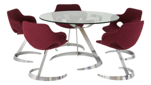 Sculptural Scimitar Dining Set in Burgundy Bouclé, 1970s, Set of 6