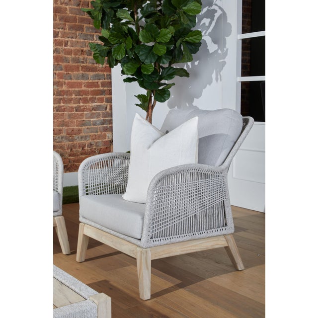 2020s Loom Teak & Rope Outdoor Club Chair, Taupe & White Flat Rope For Sale - Image 5 of 12