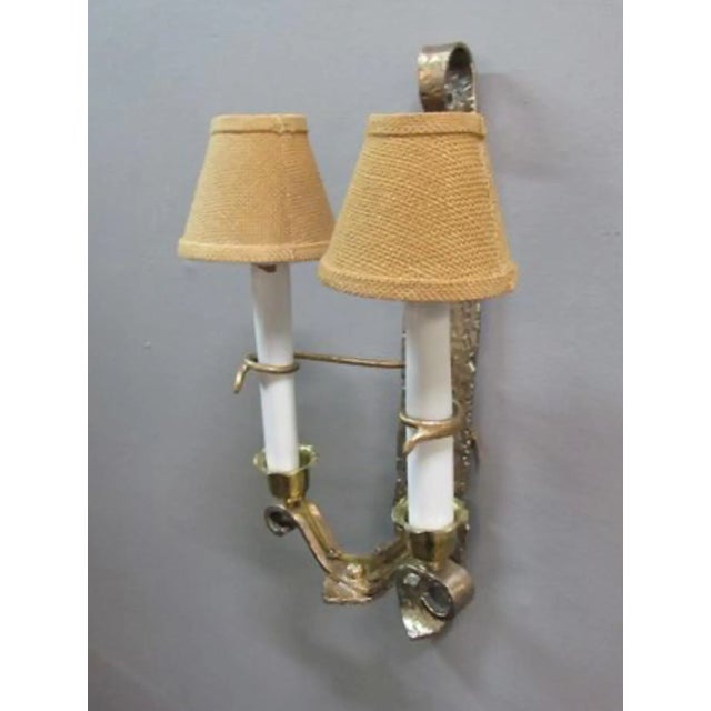 French Modern Brutalist Cast Sconce Hammered look design With white tube candle covers Very nice statement piece Buy 1 or...