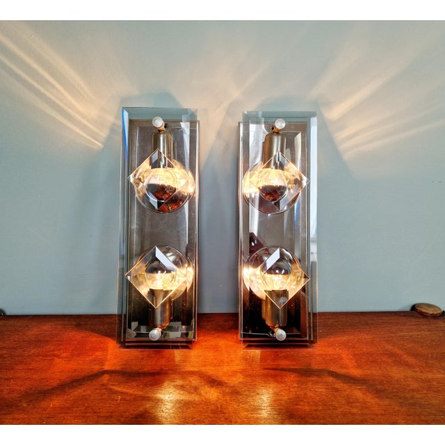 Wall Lights in Chromed Metal and Smoked Glass, 1970, Set of 2 For Sale - Image 9 of 15