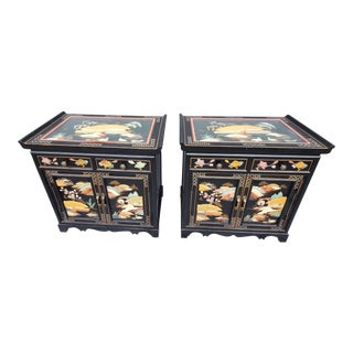 Mid 20th Century Asian Black Lacquer End Table - a Pair For Sale