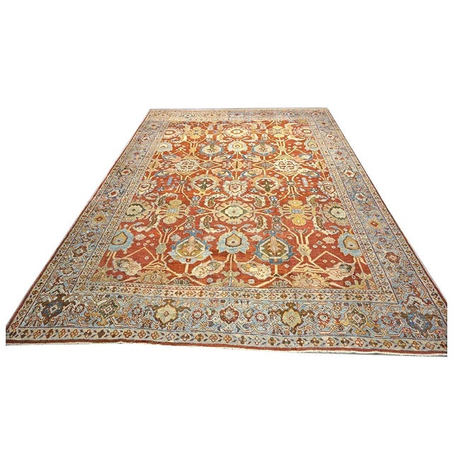 Condition: Antique Circa: 1900s Origin: Persia Design: Sultanabad Actual Size: 9'0" x 12'2" Thickness: 1/4" Colors: Rust,...
