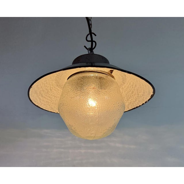 Industrial Green Enamel and Cast Iron Pendant Light, 1960s For Sale - Image 11 of 16