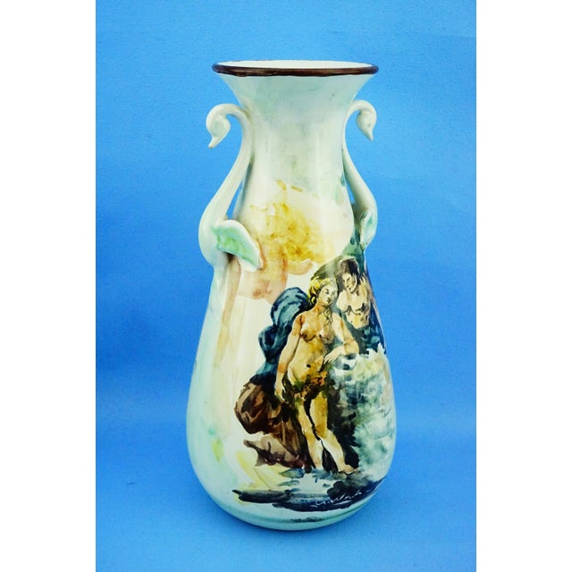 Ceramic Majolica Ceramic Amphora Vase with Swan Handles by Nicola Ciavardoni Albisola, Italy, 1950s For Sale - Image 7 of 18