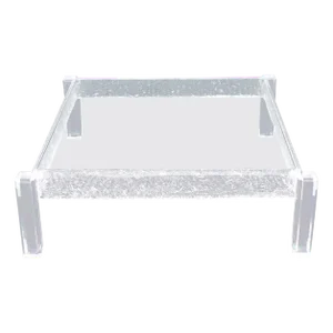 Large Square Carved Lucite Glass Top Coffee Table