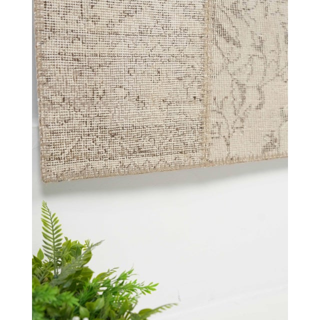 Vintage Beige Patchwork Turkish Rug - Handwoven Boho Carpet For Sale - Image 10 of 11