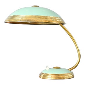 Green and Brass Table Lamp by Helo, 1950s For Sale