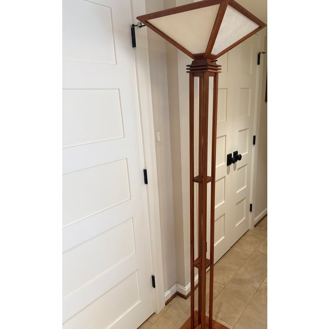 Mission Craftsman Floor Lamp Cherry Wood and Paper Shade For Sale - Image 11 of 12