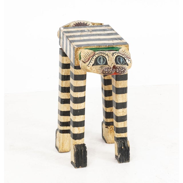 Folk Art Polychromed Double Cat Head Stool For Sale In New York - Image 6 of 7