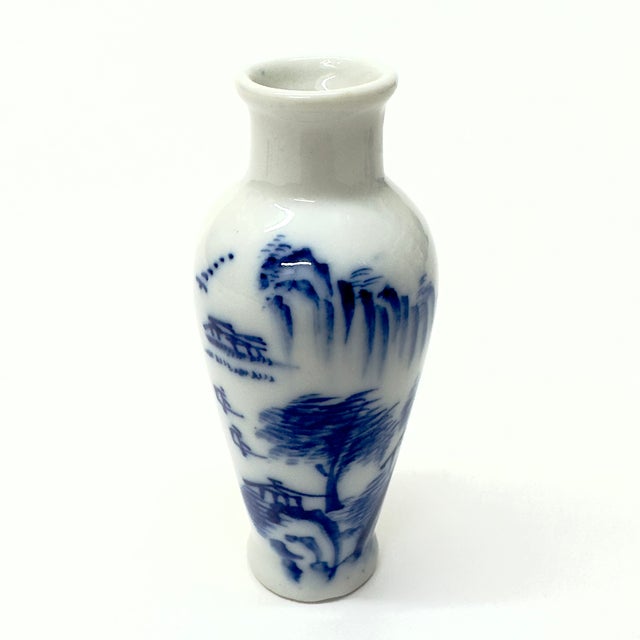 Blue Blue & White Illustrative Hand Painted Petite Bud Vases - Set of 6 For Sale - Image 8 of 8