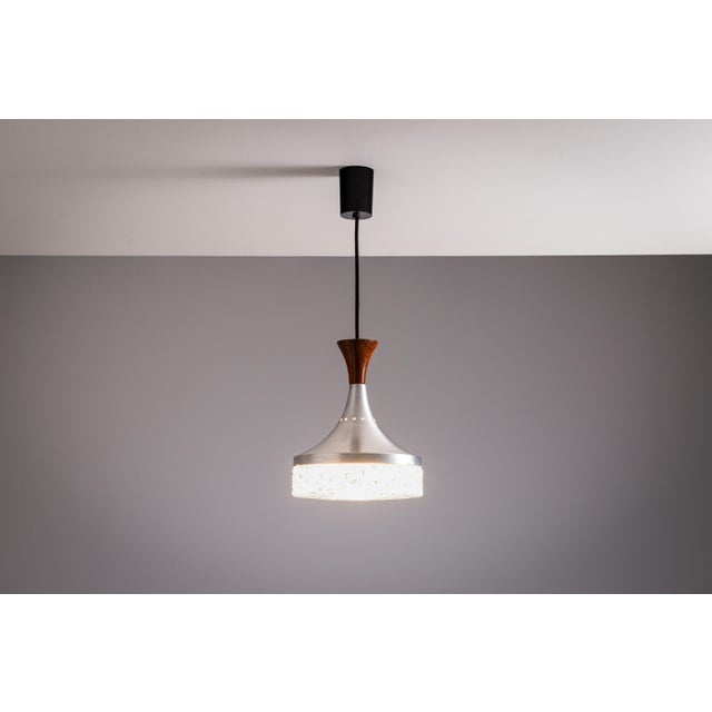 Vintage Pendant Light in Aluminium and Wood from Sölken Leuchten, 1960s For Sale - Image 11 of 11