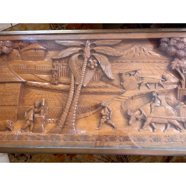 Vintage Hand-Carved Filipino Village Scene Coffee Table For Sale - Image 4 of 12