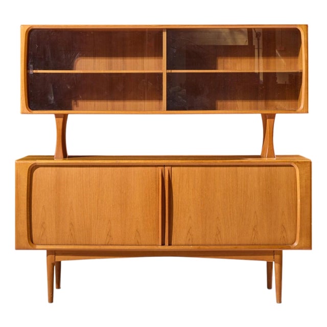 Bernhard Pedersen Mid Century Danish Teak Tambour Door Credenza and Hutch For Sale