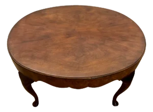 Vintage Baker Furniture Oval Coffee Table Thick Burlwood Walnut Top Chippendale