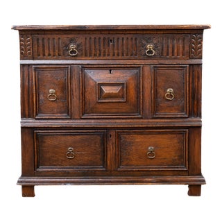 Antique Carved Oak Chest For Sale