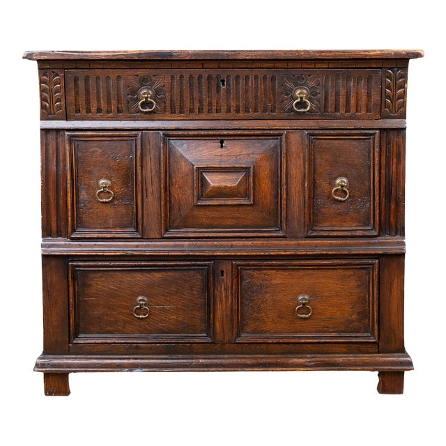Antique Carved Oak Chest For Sale