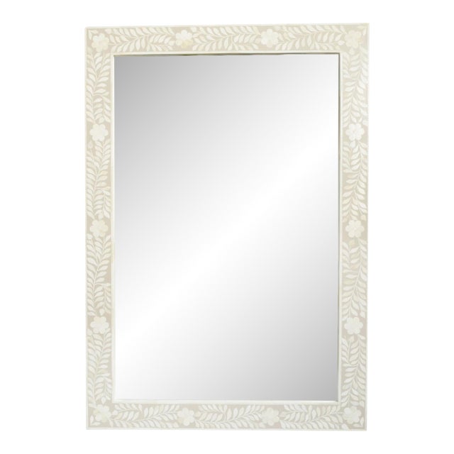 Vintage Priya Soft Beige & Cream Floral Mirror For Sale