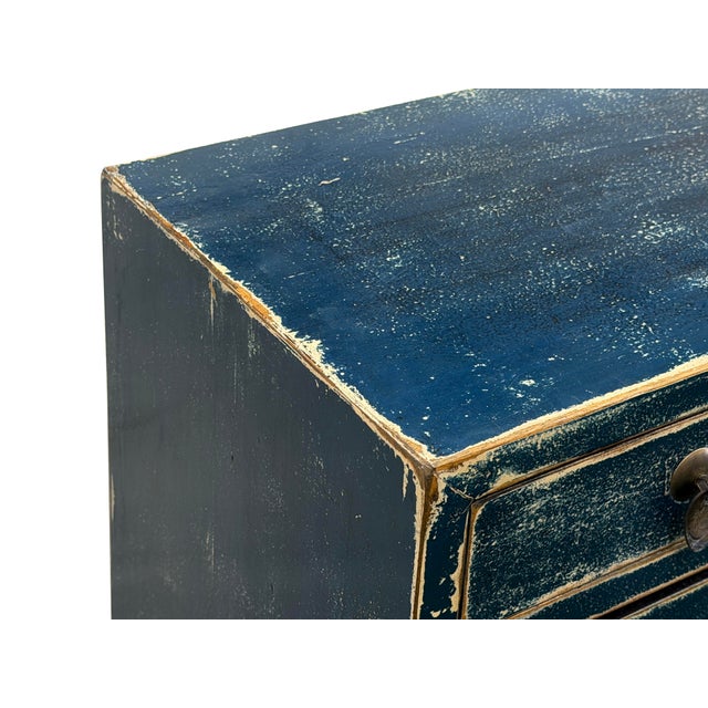 Wood 53" Distressed Dark Ink-Blue Drawers Narrow Console Credenza Table For Sale - Image 7 of 14