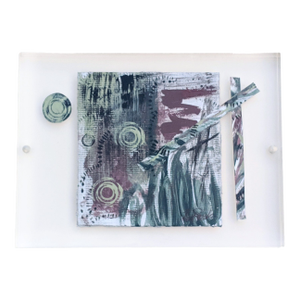 Original Contemporary Collage in Lucite Block Frame Signed