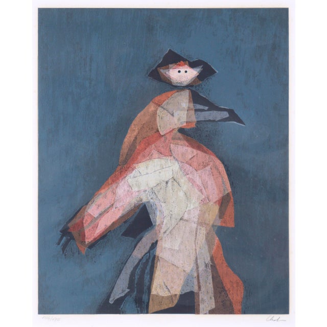 "Personaje" (Character) - Abstracted Figurative Serigraph on Paper (#146/175) Abstracted figure with a collage-like...