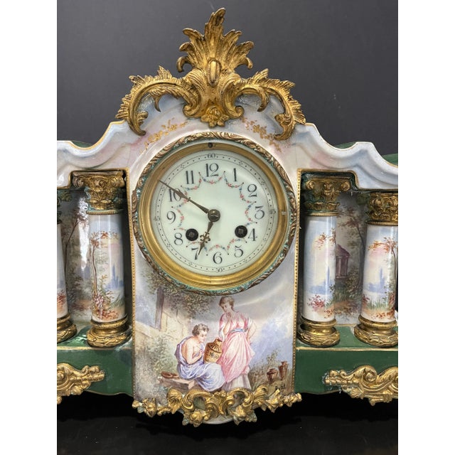 Ceramic Late 19th Century Antique French Hand Painted Mantle Clock For Sale - Image 7 of 8