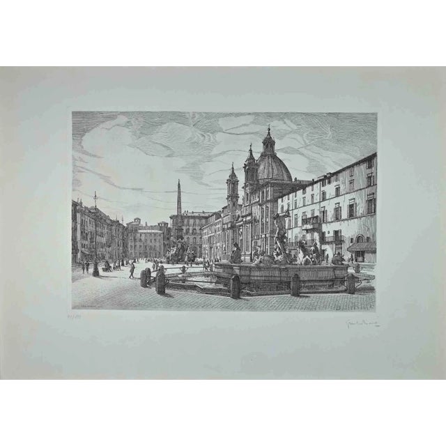 View of Piazza Navona is an original contemporary artwork realized in 1970 by the Italian artist Giuseppe Malandrino...