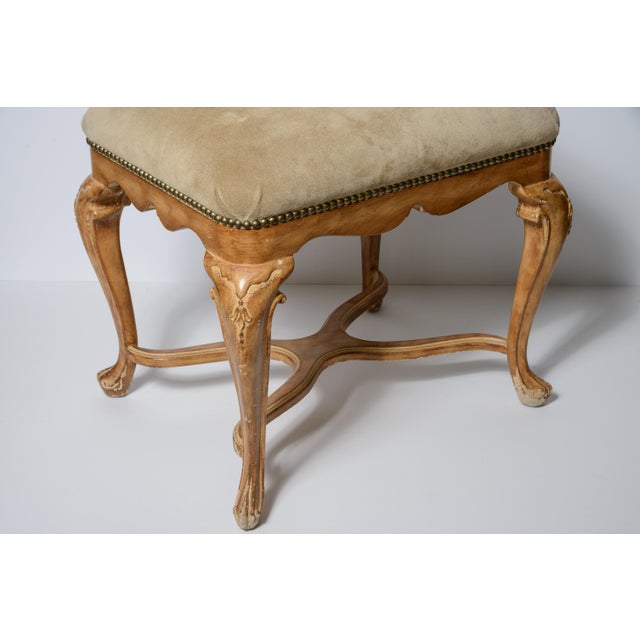 Pair Louis XV Style Ottomans, Natural Suede Upholstery For Sale In West Palm - Image 6 of 11