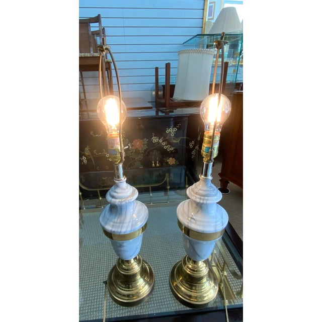 Mid-Century Modern Mid 20th Century Marble and Brass Lamps - a Pair For Sale - Image 3 of 8