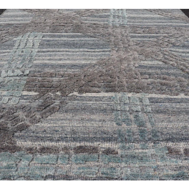 Blue Modern Abstract Area Rug With Contemporary Design in Blue, Grey, and Taupe For Sale - Image 8 of 12