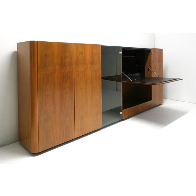 Mid-Century Modern Modular Mirror Top Wall Unit with Integrated Bar Cabinet, Italy, 1970s For Sale - Image 3 of 18