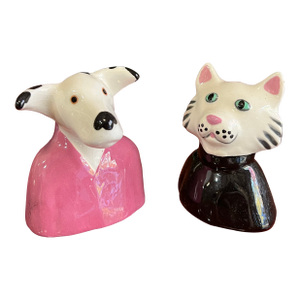 1970s Eccentric Cat and Dog Ceramic Salt and Pepper Shakers