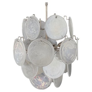 Vintage Italian Murano Chandelier with 24 White Disks, 1980s For Sale