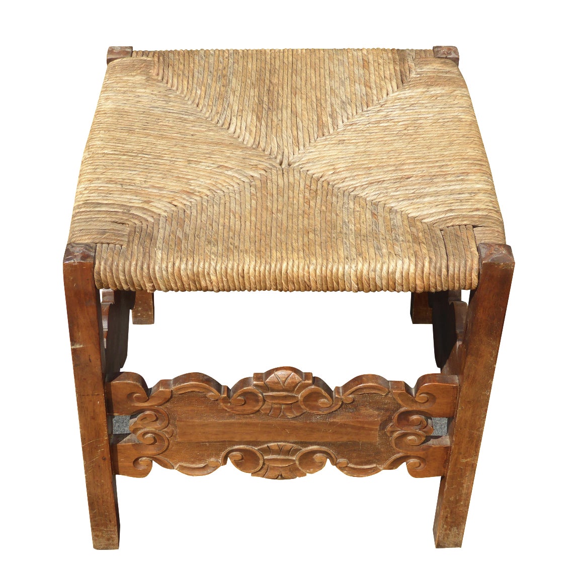 Spanish Style Carved Rush Seat Stool Chairish