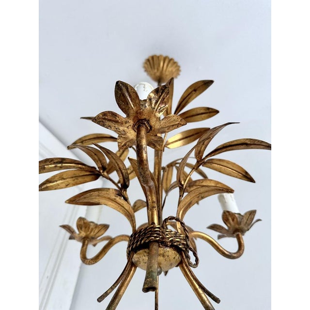 Gold French Gilt Palm Leaf Chandelier, 1950 For Sale - Image 8 of 15
