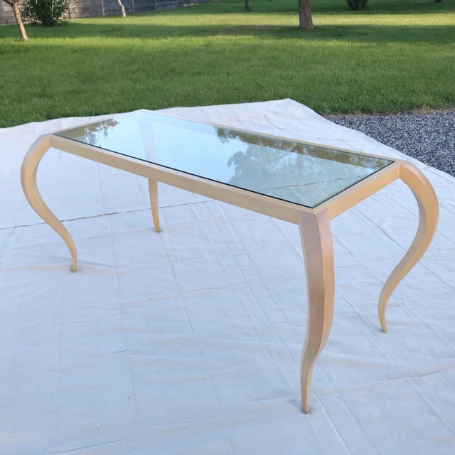 Large Modern Sculptural Wood and Glass Console Table / Desk For Sale - Image 13 of 13